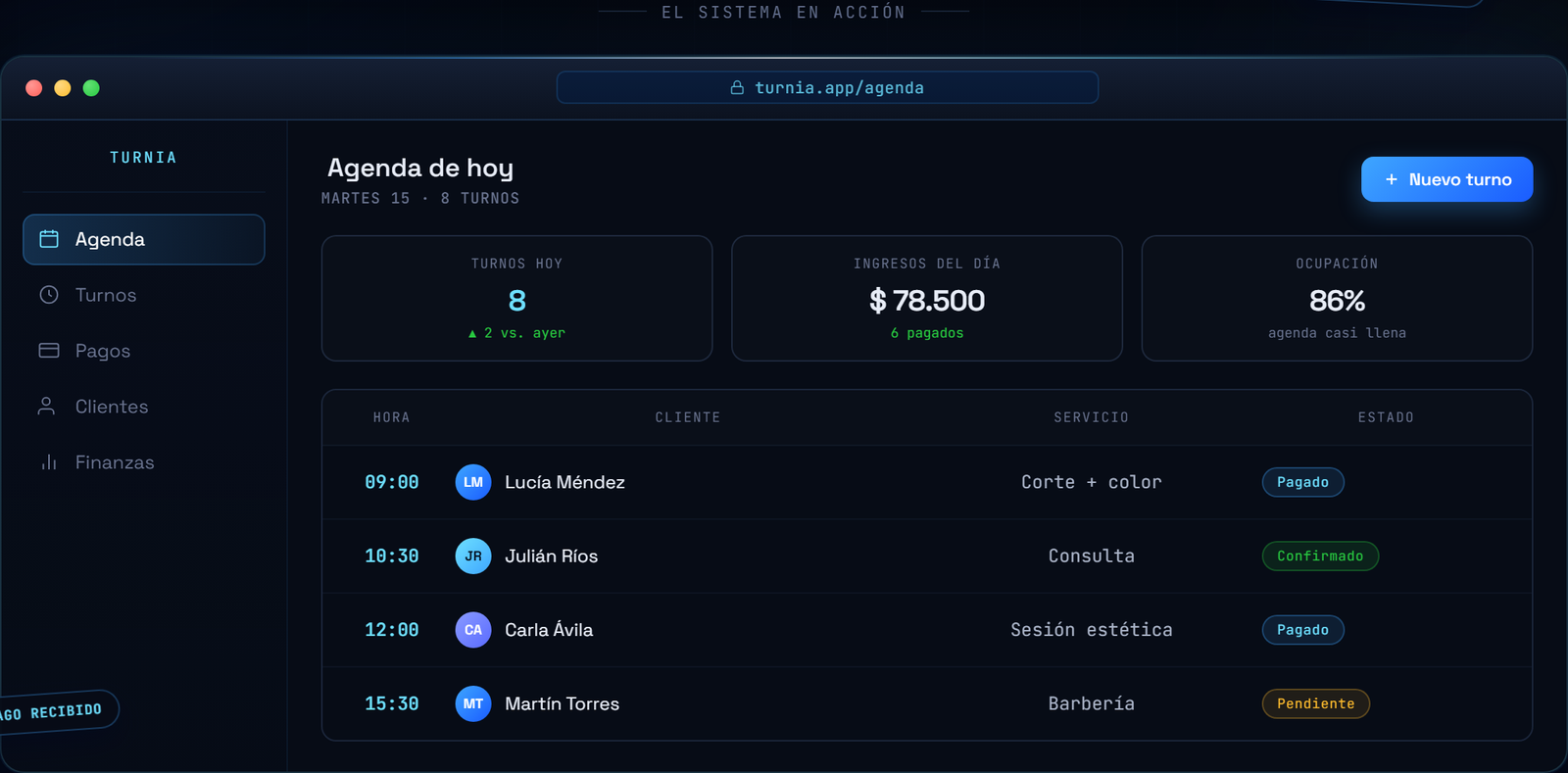 Turnia — sistema de agendamento e pagamentos
